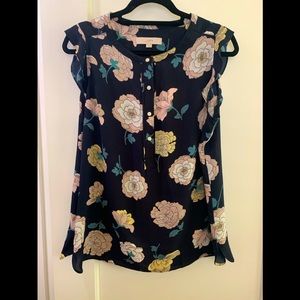 EUC Loft Navy Floral Blouse Size Large
